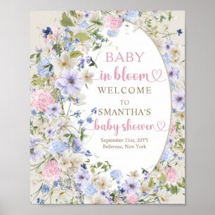 Póster Elegantes flores silvestres pastel azul rosa Bienv