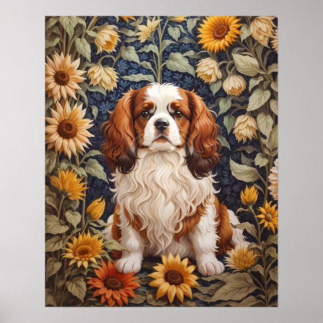 Póster Elegantes girasoles Cavalier King Charles Spaniel (Frente)