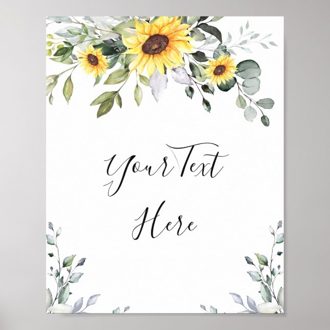 Póster Elegantes girasoles eucalipto verde personalizado (Frente)