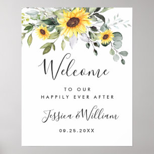 Póster Elegantes girasoles Eucalyptus Boda Bienvenida