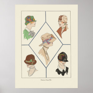 Póster Elegantes Gorras de mujeres Ilustracion francés Ar