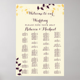 Póster Elegantes hojas doradas púrpura