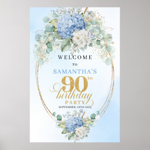 Póster Elegantes Hortensias Azules Polvorientas Bienvenid