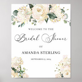 Póster Elegantes hortensias florales blancas para ducha d