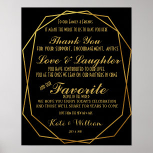Póster Elegantes huéspedes de Art Deco Gold & Black Thank