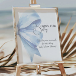 Póster Elegantes libros de Baby Shower Dusty Blue Bow par
