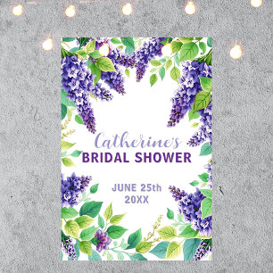 Póster Elegantes Lilas Moradas Hojas Verdes Despedida de 