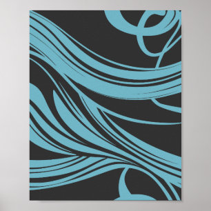 Póster Elegantes líneas de flujo en turquesa sobre negro