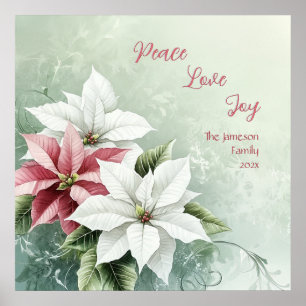 Póster Elegantes Navidades rosados blancos Poinsettias