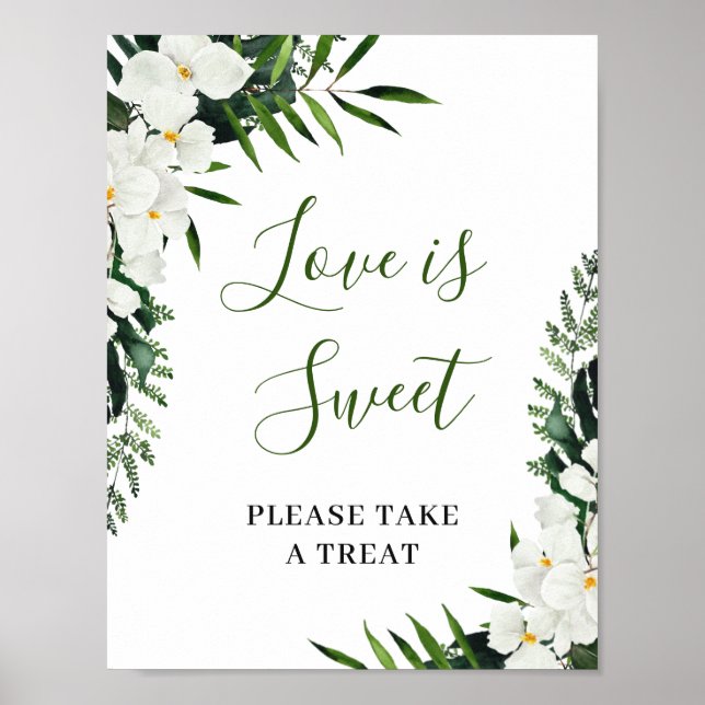 Póster Elegantes orquídeas blancas El amor es Rótulo Boda (Frente)