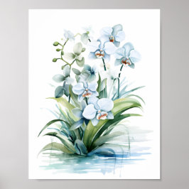 Póster Elegantes orquídeas de color azul boho