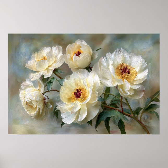 Póster Elegantes peonías blancas en flor (Frente)
