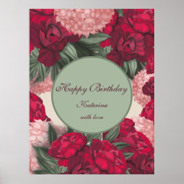 Póster Elegantes Peonies. Feliz cumpleaños. Personalizado