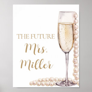 Póster Elegantes Perlas de Oro y Futuro Prosecco Sra. Rót