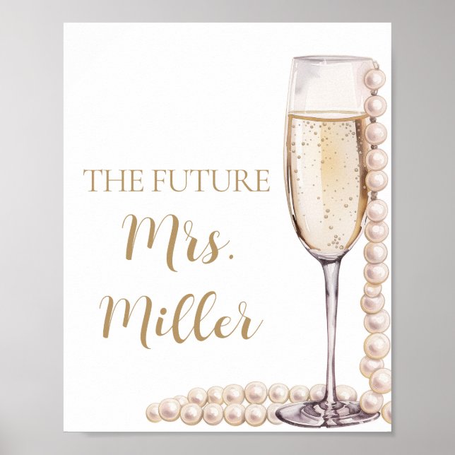Póster Elegantes Perlas de Oro y Futuro Prosecco Sra. Rót (Frente)