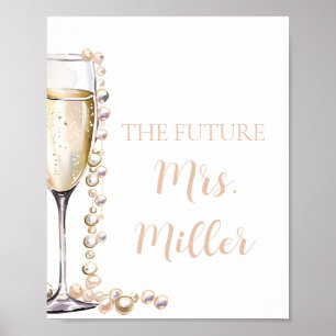 Póster Elegantes Perlas de Oro y Futuro Prosecco Sra. Rót
