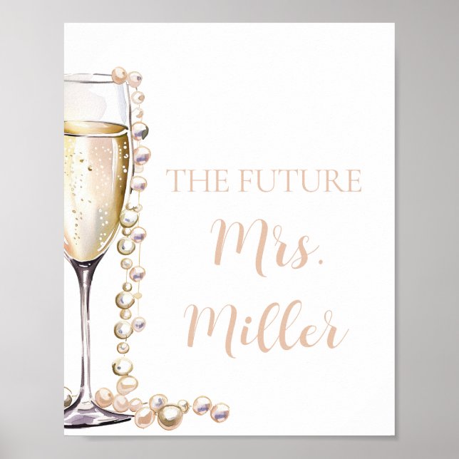Póster Elegantes Perlas de Oro y Futuro Prosecco Sra. Rót (Frente)