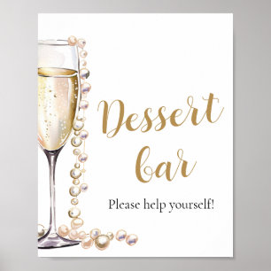 Póster Elegantes Perlas de Oro y Rótulo Prosecco Dessert