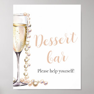 Póster Elegantes Perlas de Oro y Rótulo Prosecco Dessert 