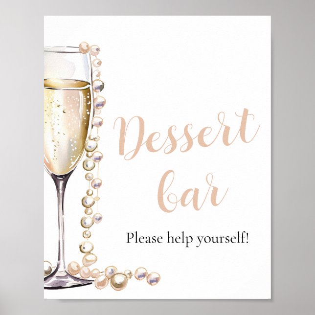 Póster Elegantes Perlas de Oro y Rótulo Prosecco Dessert  (Frente)
