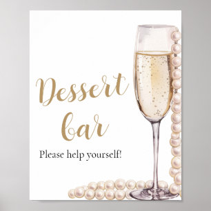 Póster Elegantes Perlas de Oro y Rótulo Prosecco Dessert
