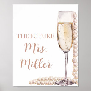 Póster Elegantes Perlas Rosa y Futuro Prosecco Sra. Rótul