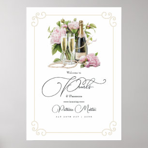 Póster Elegantes Perlas y ducha de novia Prosecco Bienven