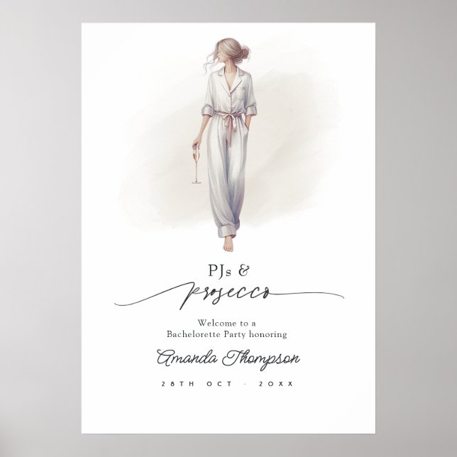 Póster Elegantes pijamas y Prosecco Fiesta de Despedida d (Frente)