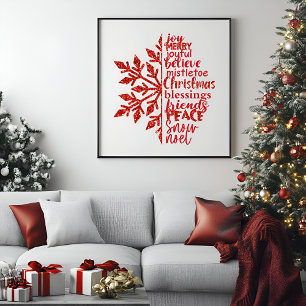 Póster Elegantes Purpurinas Navidades de copos de nieve T