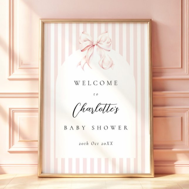 Póster Elegantes rayas rosadas con lazo para baby shower (Subido por el creador)