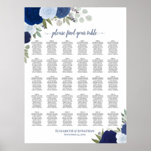 Póster Elegantes Rosas Azules 30 Gráfico de Asientos de B