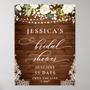 Póster Elegantes rosas blancas encajan ducha de novia de