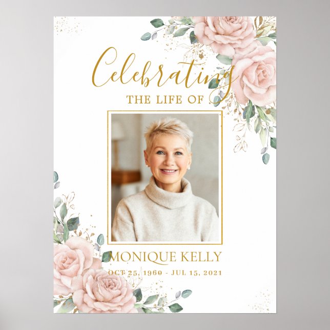 Póster Elegantes Rosas de Rubor Fotografía Memorial funer (Frente)