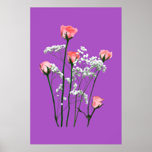 Póster Elegantes Rosas Rosadas y Floral de Aliento de Beb
