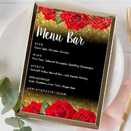 Póster Elegantes Rosas turcos rojos Boda Rótulo bar