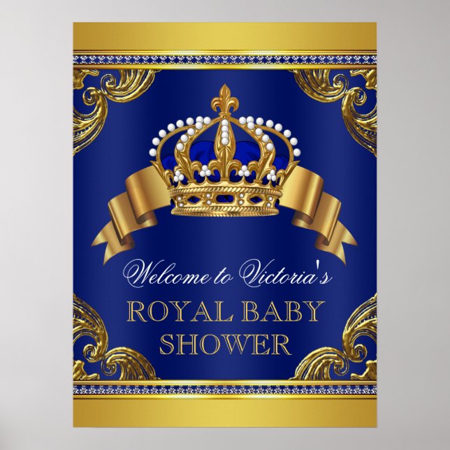 Póster Elegantes Rótulos de Baby Shower Royal Gold Prince (Frente)