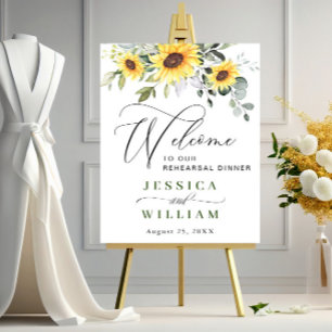 Póster Elegantes Sunflowers Eucalyptus Rehearsal Dinner