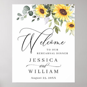 Póster Elegantes Sunflowers Eucalyptus Rehearsal Dinner