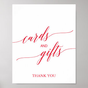 Póster Elegantes tarjetas de caligrafía roja y Rótulo de