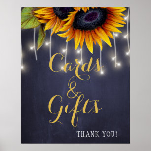 Póster Elegantes tarjetas de girasol rústico y seña boda