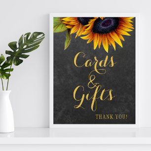Póster Elegantes tarjetas de girasol rústico y seña boda