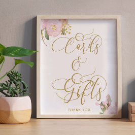 Póster Elegantes tarjetas de oro rosa floral y Rótulo de