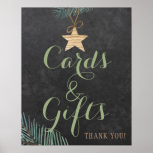 Póster Elegantes tarjetas de pino rústico de invierno y s