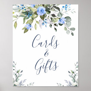 Póster Elegantes tarjetas de Rosas azules Eucalyptus y re