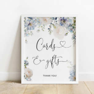 Póster Elegantes tarjetas y regalos de flores azules turc