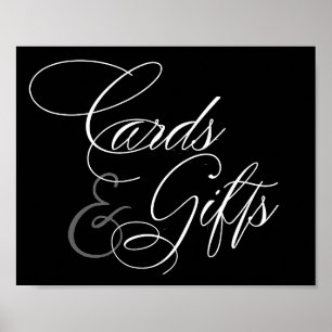 Póster Elegantes tarjetas y regalos Guión blanco Rótulo