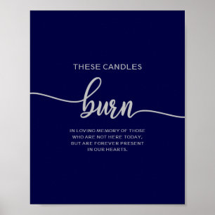 Póster Elegantes velas azules plateadas que arden