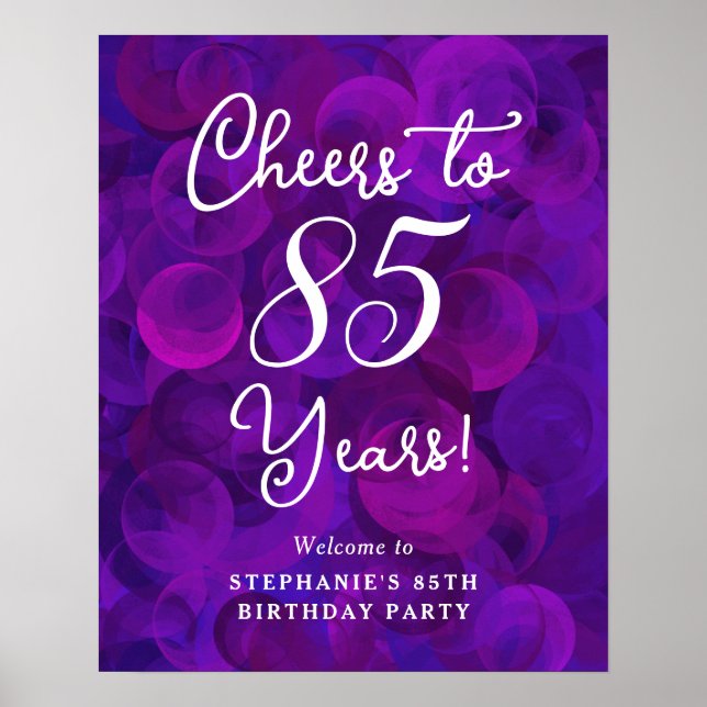 Póster Elegantes vítores morados a 85 años 85 cumpleaños (Frente)