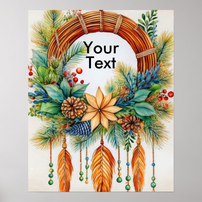 Póster Elegantes y caprichosos Navidades de Boho Wreath (Frente)