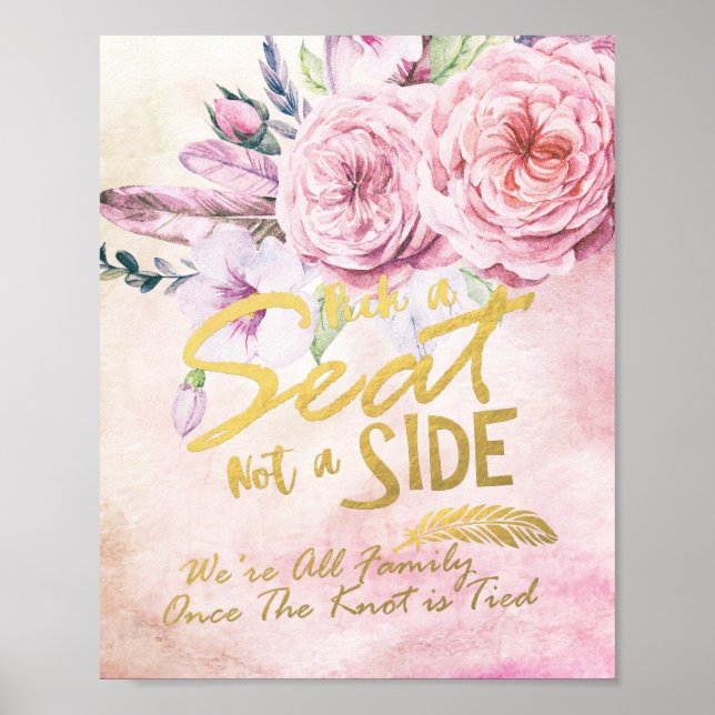 Póster Elegir Un Asiento No Un Boda Lado Floral De Acuare (Frente)